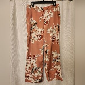 Zara Basic Collection Crop, Hi Rise Lounge Pants, Sz Lg Waist 16.5 Floral Rose